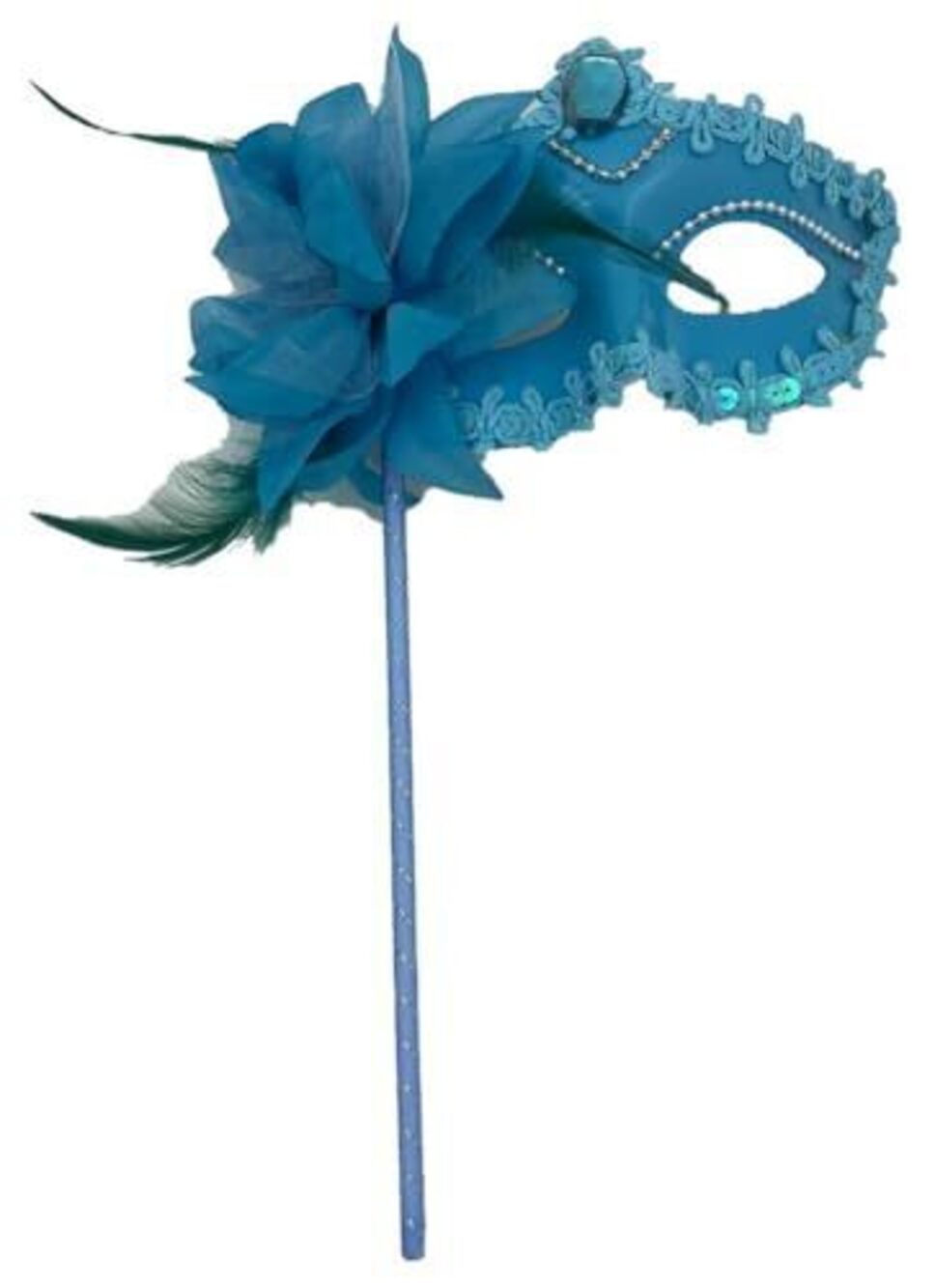 6944 Gold Silver Plated Masquerade Half Face Mask with Side Feather Flower